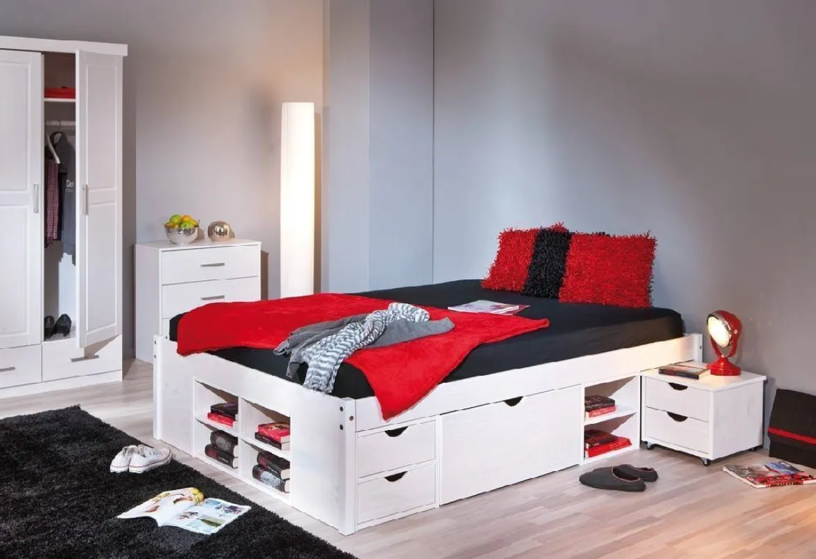 Letto Matrimoniale Bianco Contenitore Dimensione Materasso 140x190 cm, Rete Inclusa - Faraldi