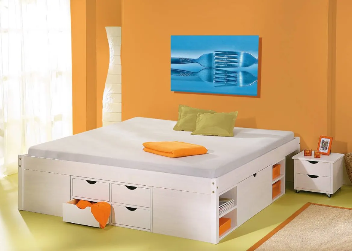 Letto Matrimoniale Bianco Contenitore Dimensione Materasso 140x190 cm, Rete Inclusa - Faraldi