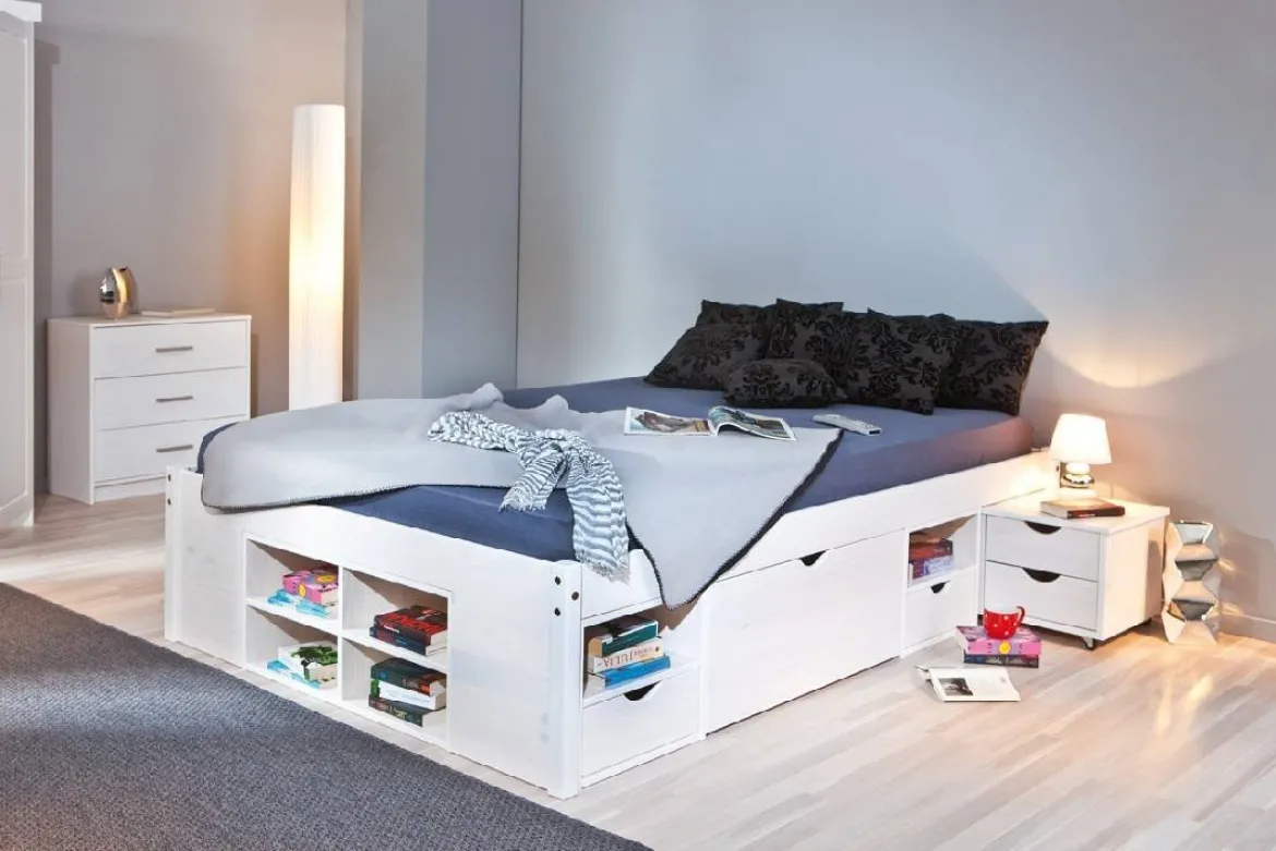 Letto Matrimoniale Bianco Contenitore Dimensione Materasso 140x190 cm, Rete Inclusa - Faraldi