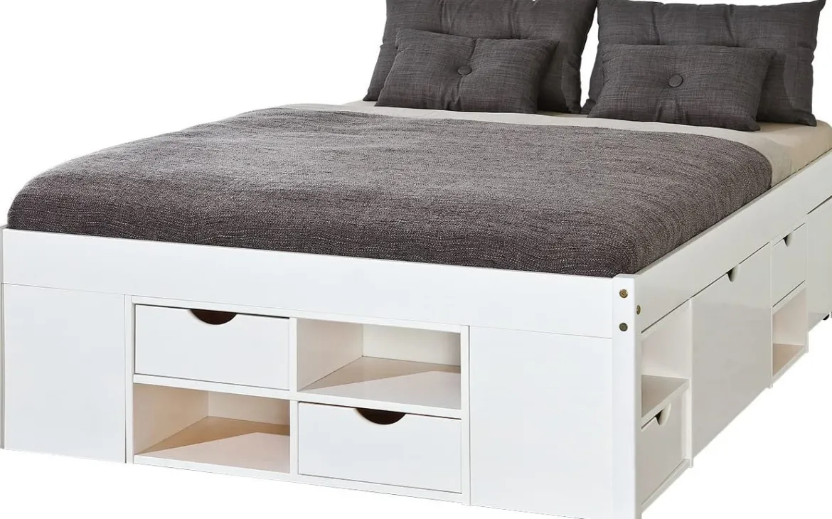 Letto Matrimoniale Bianco Contenitore Dimensione Materasso 140x200 cm, Rete Inclusa - Ravanusa