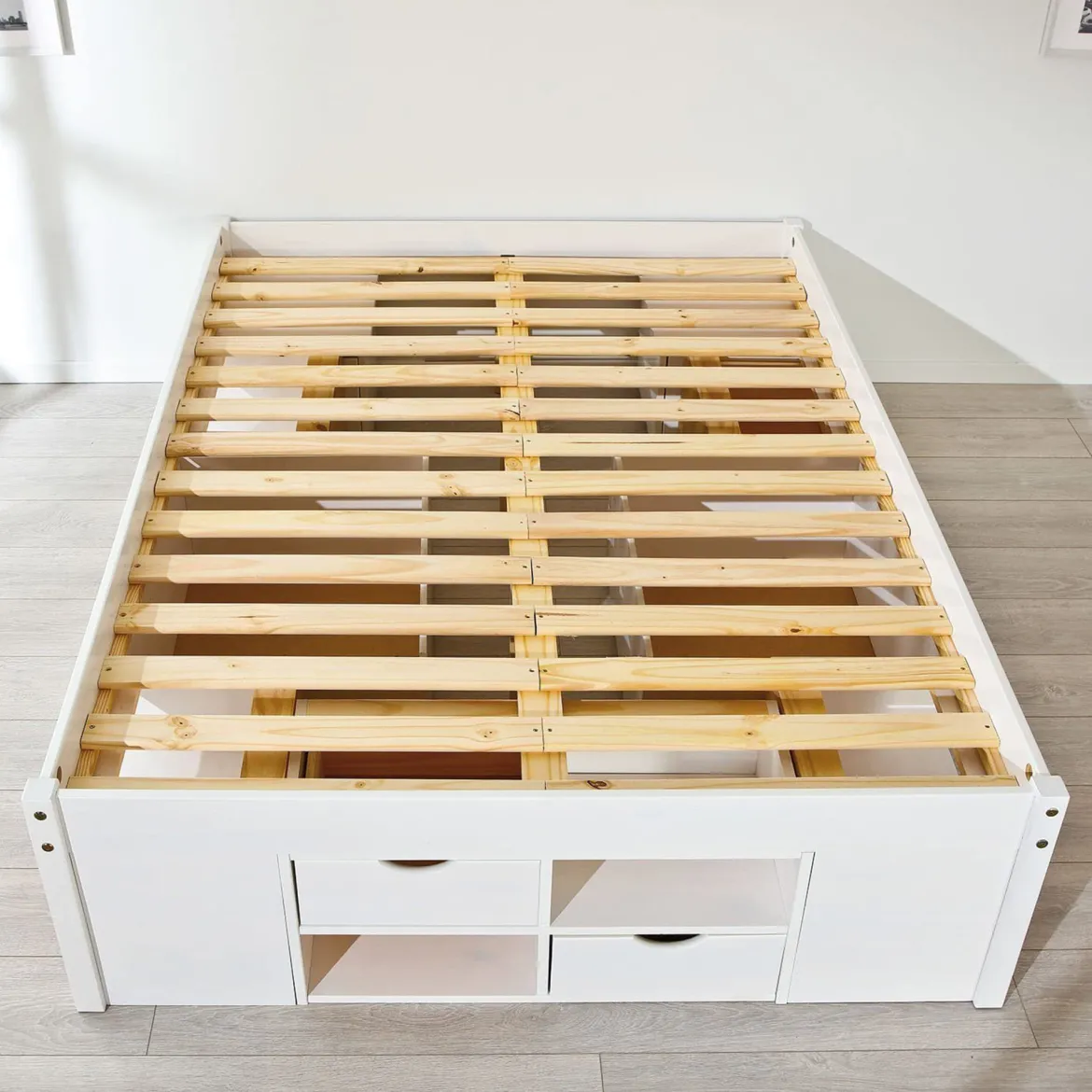 Letto Matrimoniale Bianco Contenitore Dimensione Materasso 140x200 cm, Rete Inclusa - Ravanusa