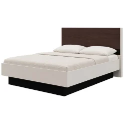 Letto Matrimoniale Bianco Crema Marrone Rovere Dimensione Materasso 160x200 cm Testata Dettaglio Rigato, Peso Supportato 200 kg - Luangp