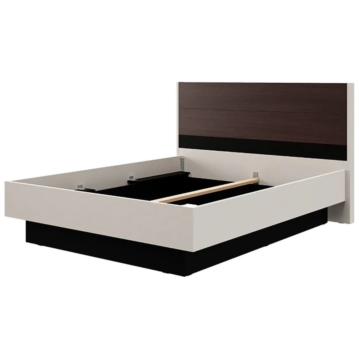 Letto Matrimoniale Bianco Crema Marrone Rovere Dimensione Materasso 160x200 cm Testata Dettaglio Rigato, Peso Supportato 200 kg - Luangp