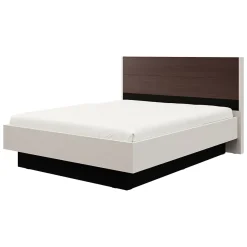 Letto Matrimoniale Bianco Crema Marrone Rovere Dimensione Materasso 160x200 cm Testata Dettaglio Rigato, Peso Supportato 200 kg - Luangp