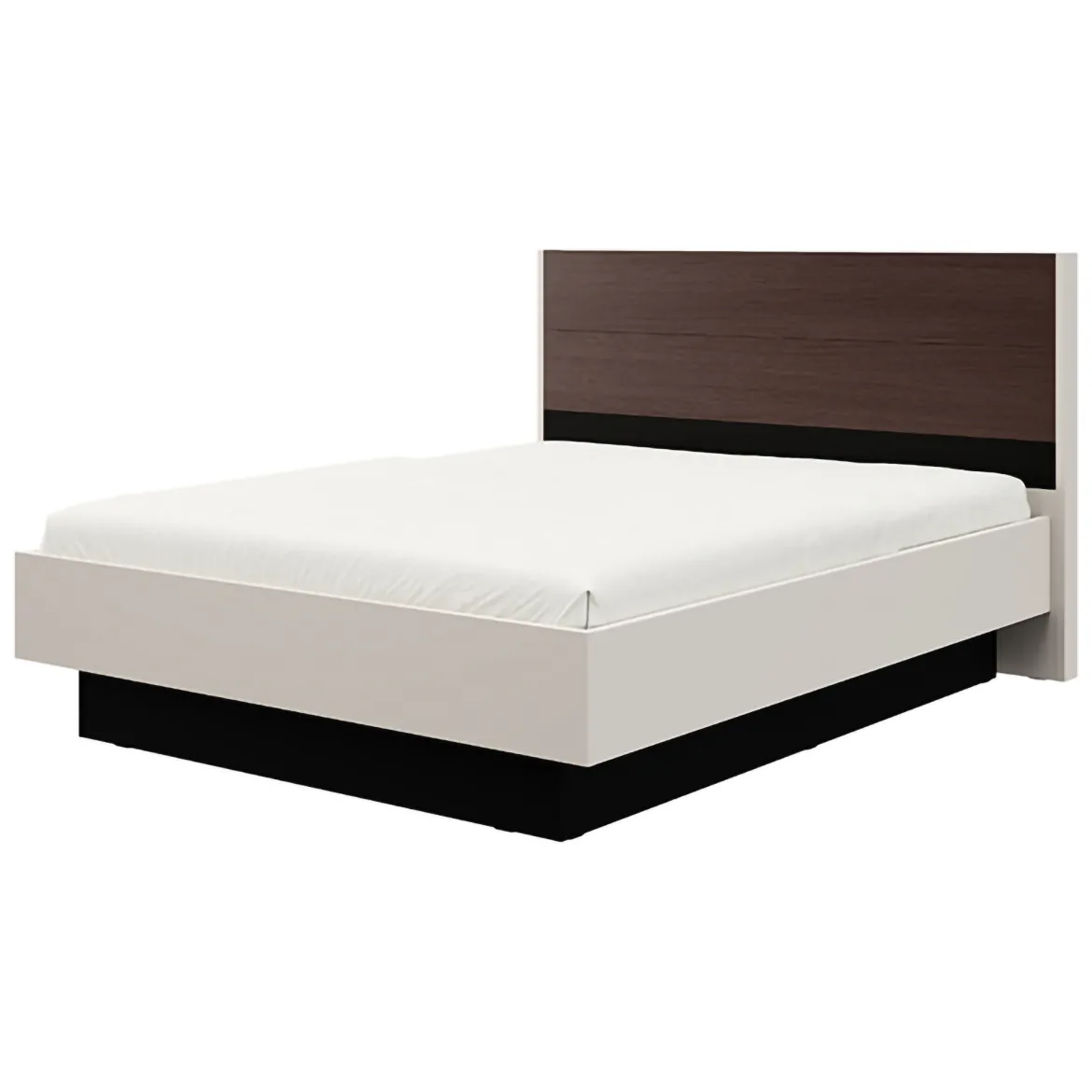 Letto Matrimoniale Bianco Crema Marrone Rovere Dimensione Materasso 160x200 cm Testata Dettaglio Rigato, Peso Supportato 200 kg - Luangp