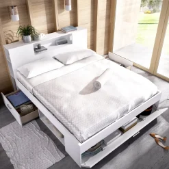Letto Matrimoniale Bianco Marrone Rovere Contenitore Dimensione Materasso 160x200 cm, 2 - Murlo