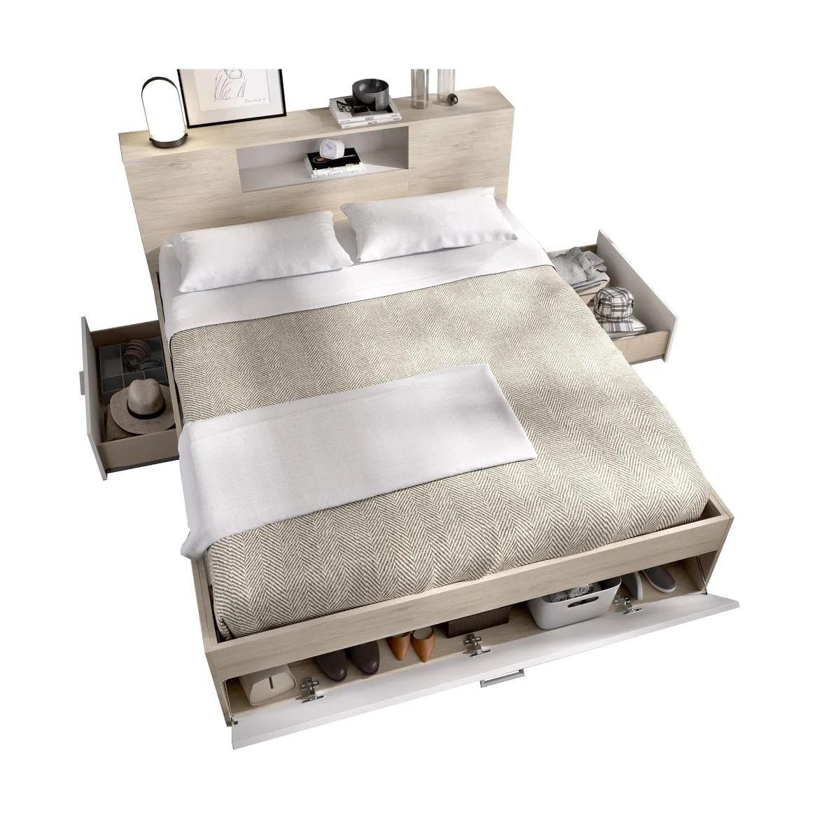 Letto Matrimoniale Bianco Materasso Incluso Sfoderabile, Contenitore Made in Italy - Alfer