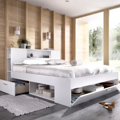 Letto Matrimoniale Bianco Materasso Incluso Sfoderabile, Contenitore Made in Italy - Alfer