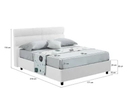 Letto Matrimoniale Bianco Materasso Incluso Sfoderabile, Contenitore Made in Italy - Brunate