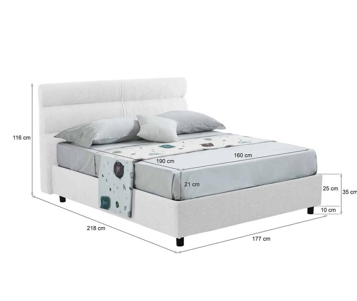 Letto Matrimoniale Bianco Materasso Incluso Sfoderabile, Contenitore Made in Italy - Brunate