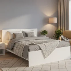 Letto Matrimoniale Bianco Opaco Testiera Dettaglio Geometrico Imbottito, Dimensione Materasso 160x200 cm - Gamalero