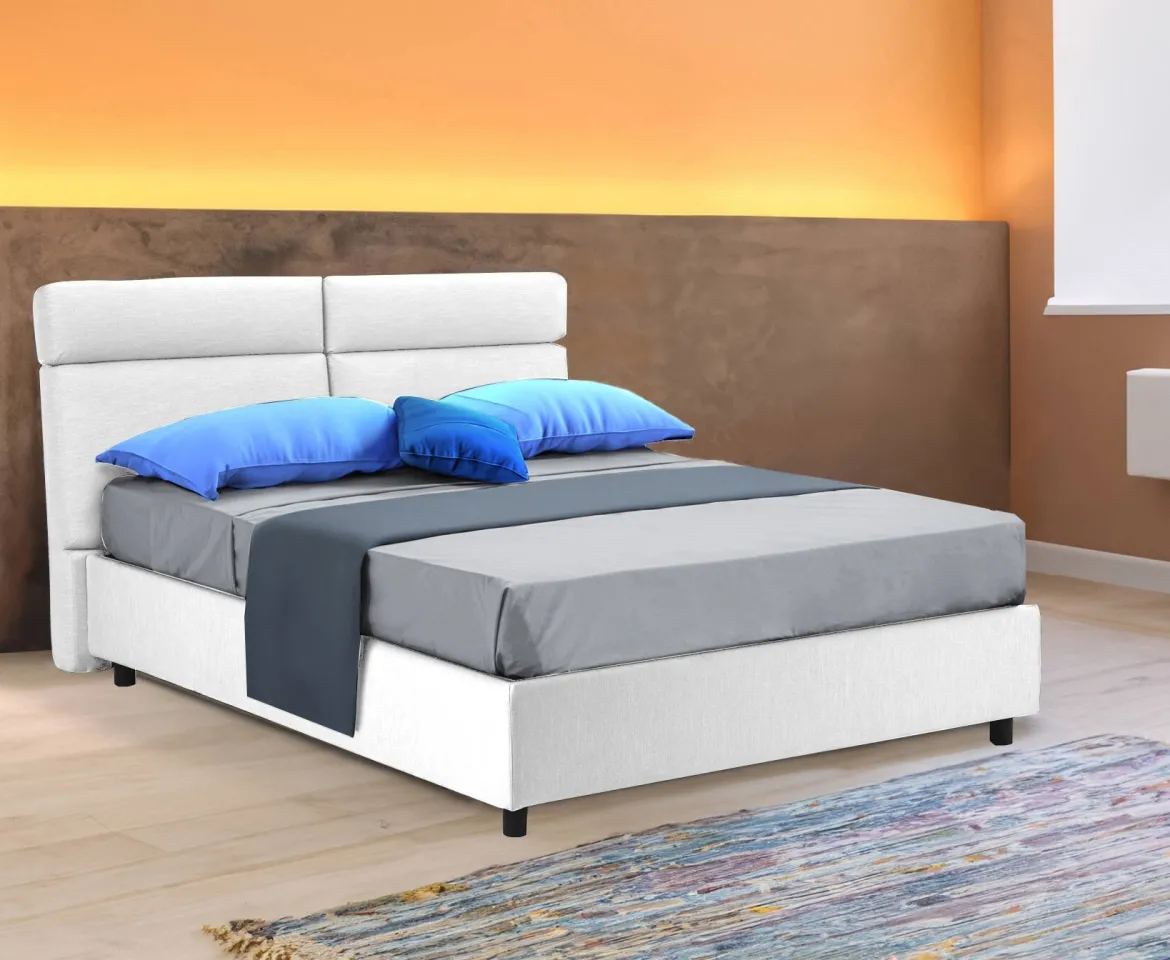 Letto Matrimoniale Bianco Sfoderabile Contenitore, Dimensione Materasso 160x190 cm Made in Italy - Arex
