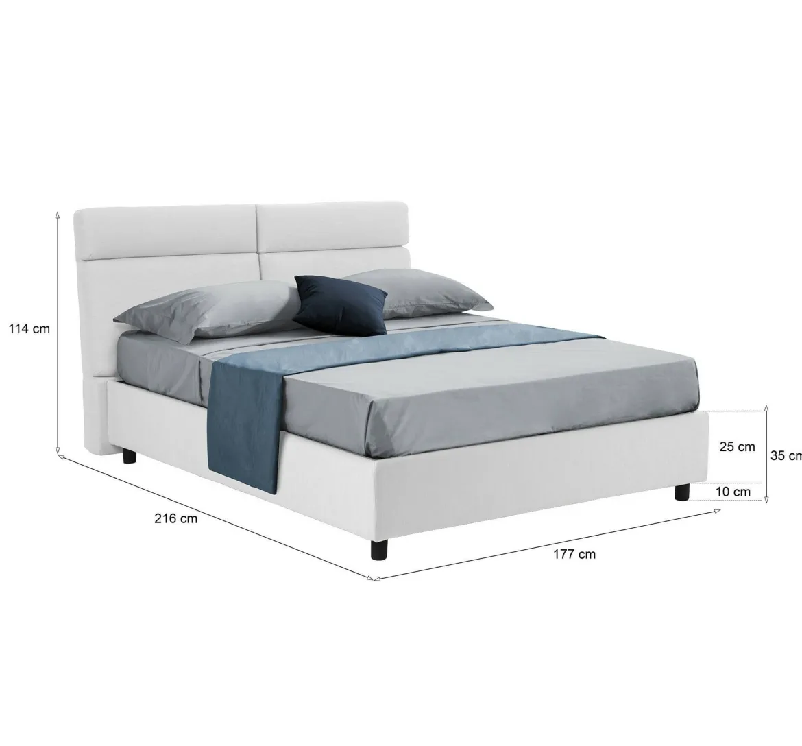 Letto Matrimoniale Bianco Sfoderabile Contenitore, Dimensione Materasso 160x190 cm Made in Italy - Arex