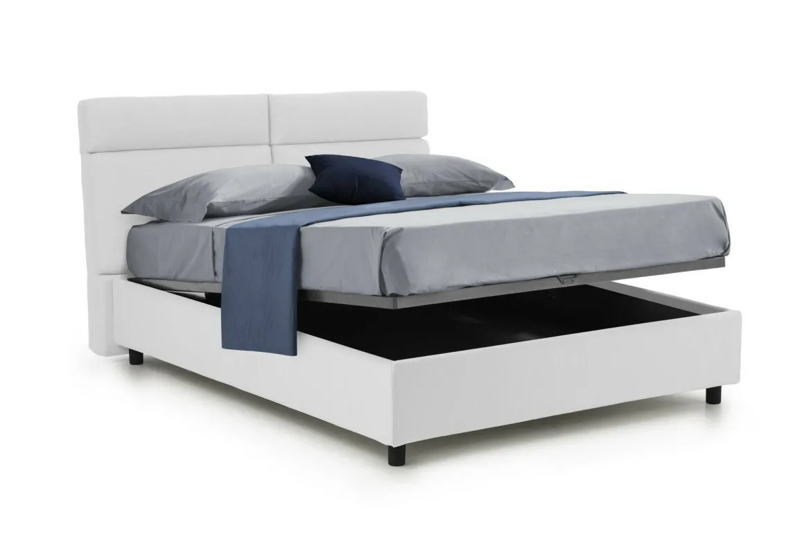 Letto Matrimoniale Bianco Sfoderabile Contenitore, Dimensione Materasso 160x190 cm Made in Italy - Arex