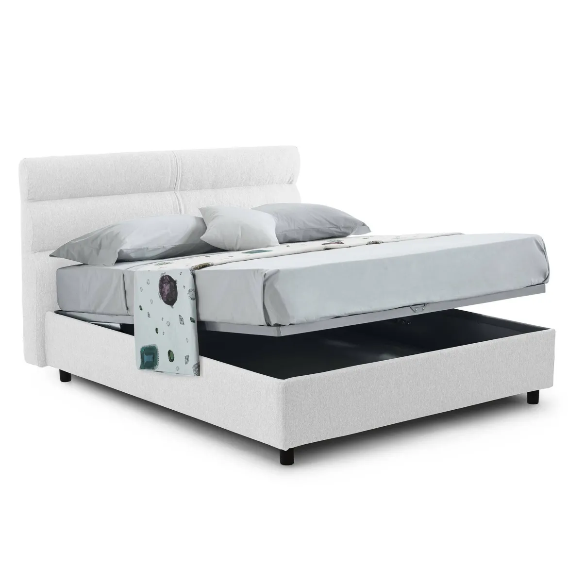 Letto Matrimoniale Bianco Sfoderabile Contenitore, Dimensione Materasso 160x190 cm Made in Italy - Brolo