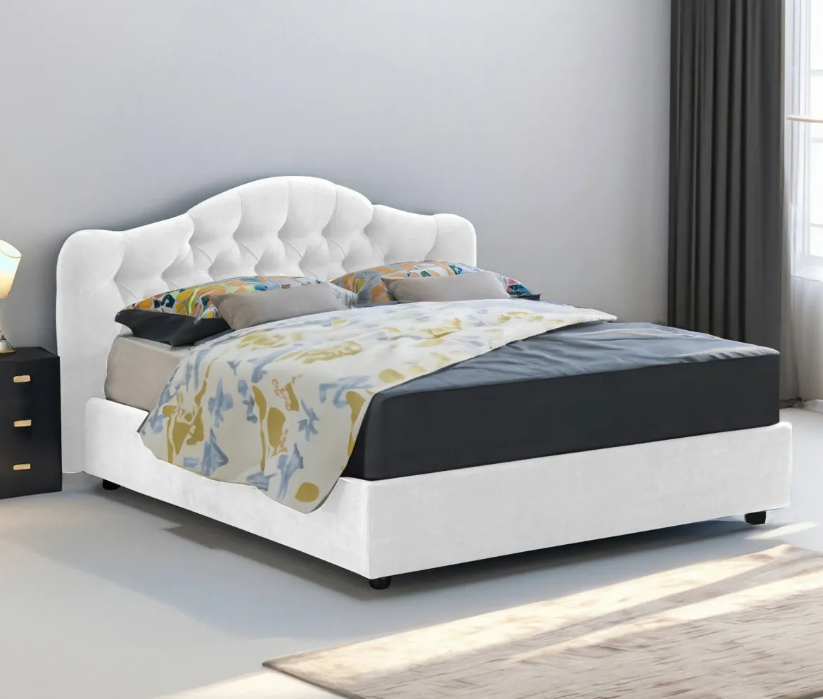 Letto Matrimoniale Bianco Sfoderabile Contenitore, Dimensione Materasso 160x200 cm Made in Italy - Ator