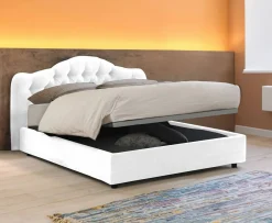 Letto Matrimoniale Bianco Sfoderabile Contenitore, Dimensione Materasso 160x200 cm Made in Italy - Ator