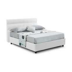 Letto Matrimoniale Bianco Sfoderabile Contenitore, Dimensione Materasso 160x200 cm Made in Italy - Briaglia