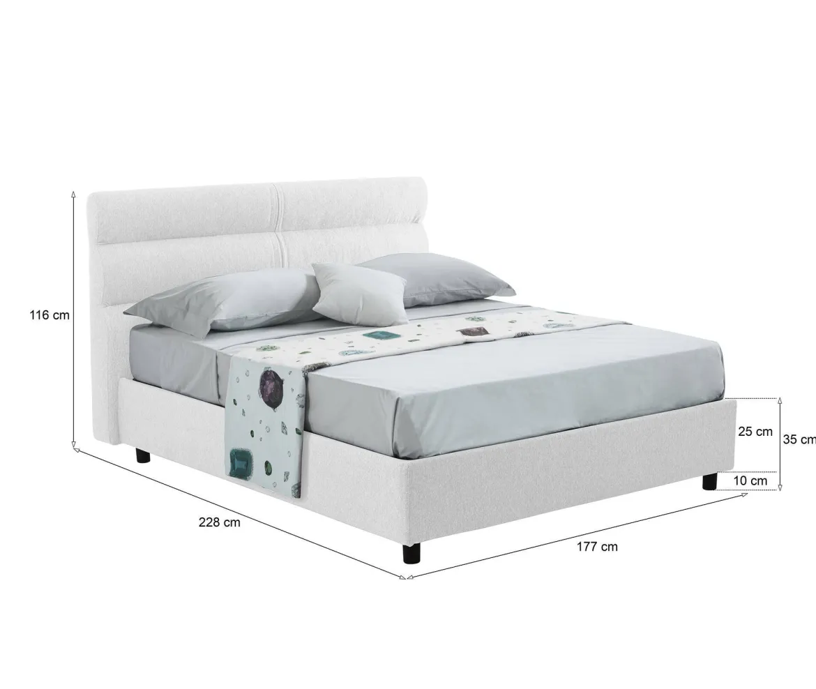 Letto Matrimoniale Bianco Sfoderabile Contenitore, Dimensione Materasso 160x200 cm Made in Italy - Bubbio