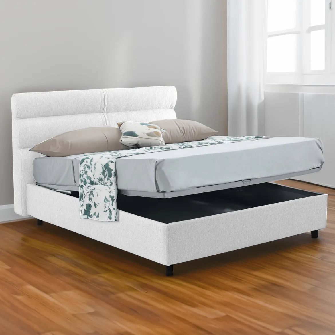 Letto Matrimoniale Bianco Sfoderabile Contenitore, Dimensione Materasso 160x200 cm Made in Italy - Bubbio