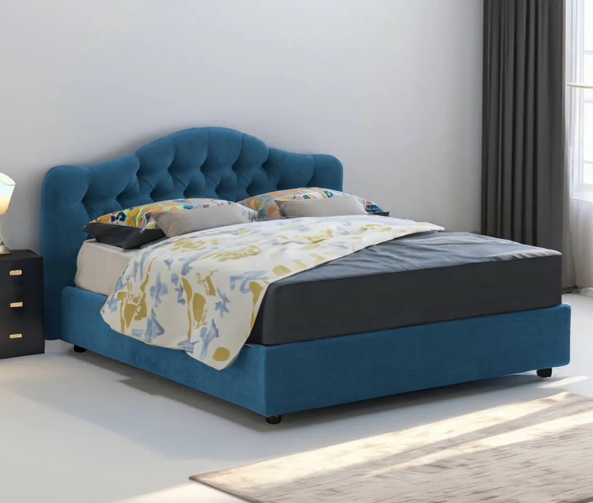 Letto Matrimoniale blu Materasso Incluso Sfoderabile, Contenitore Made in Italy - Allik