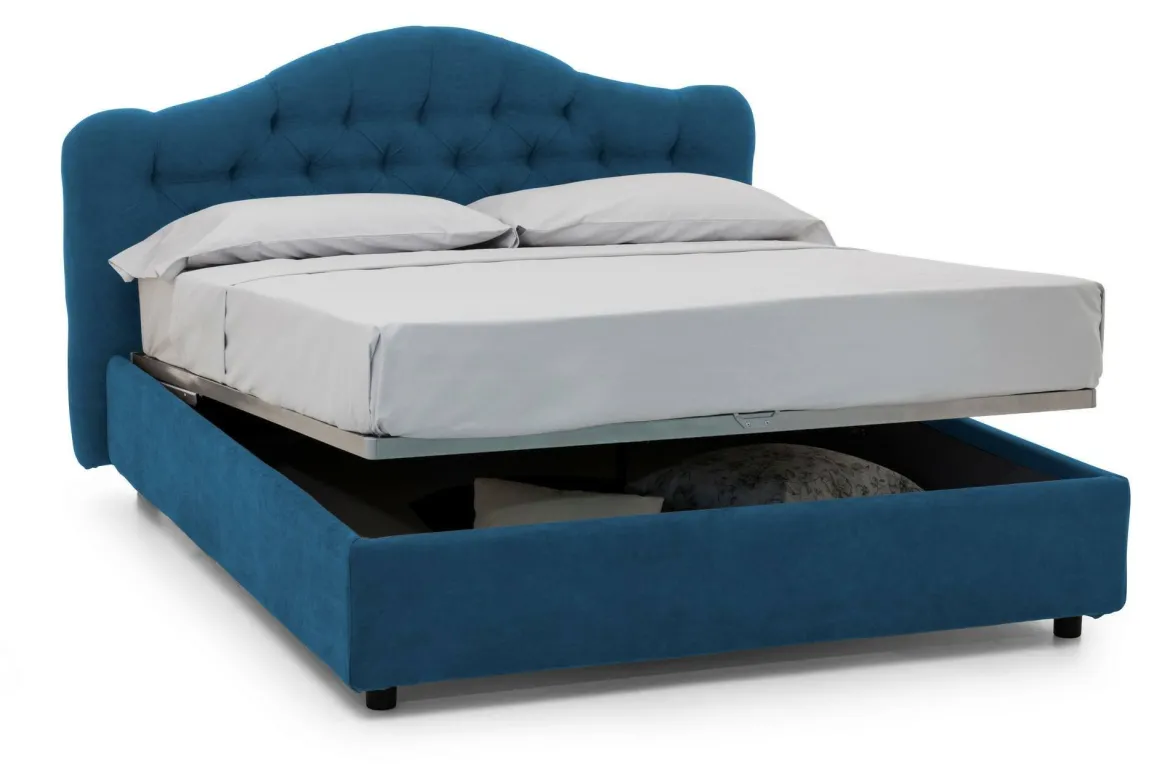 Letto Matrimoniale blu Materasso Incluso Sfoderabile, Contenitore Made in Italy - Allik