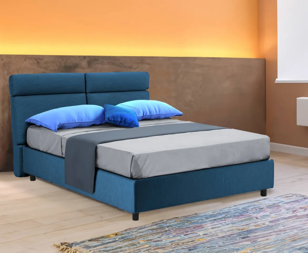 Letto Matrimoniale blu Materasso Incluso Sfoderabile, Contenitore Made in Italy - Asica