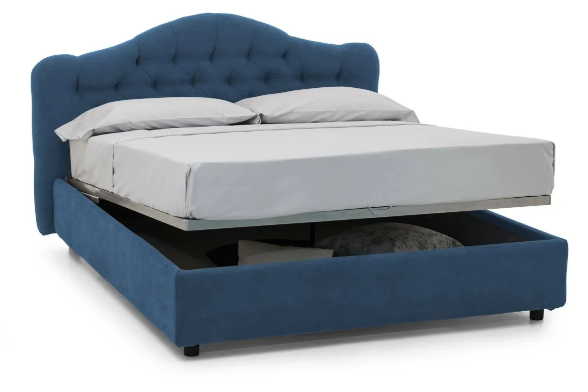 Letto Matrimoniale blu Sfoderabile Contenitore, Dimensione Materasso 160x190 cm Made in Italy - Brienno