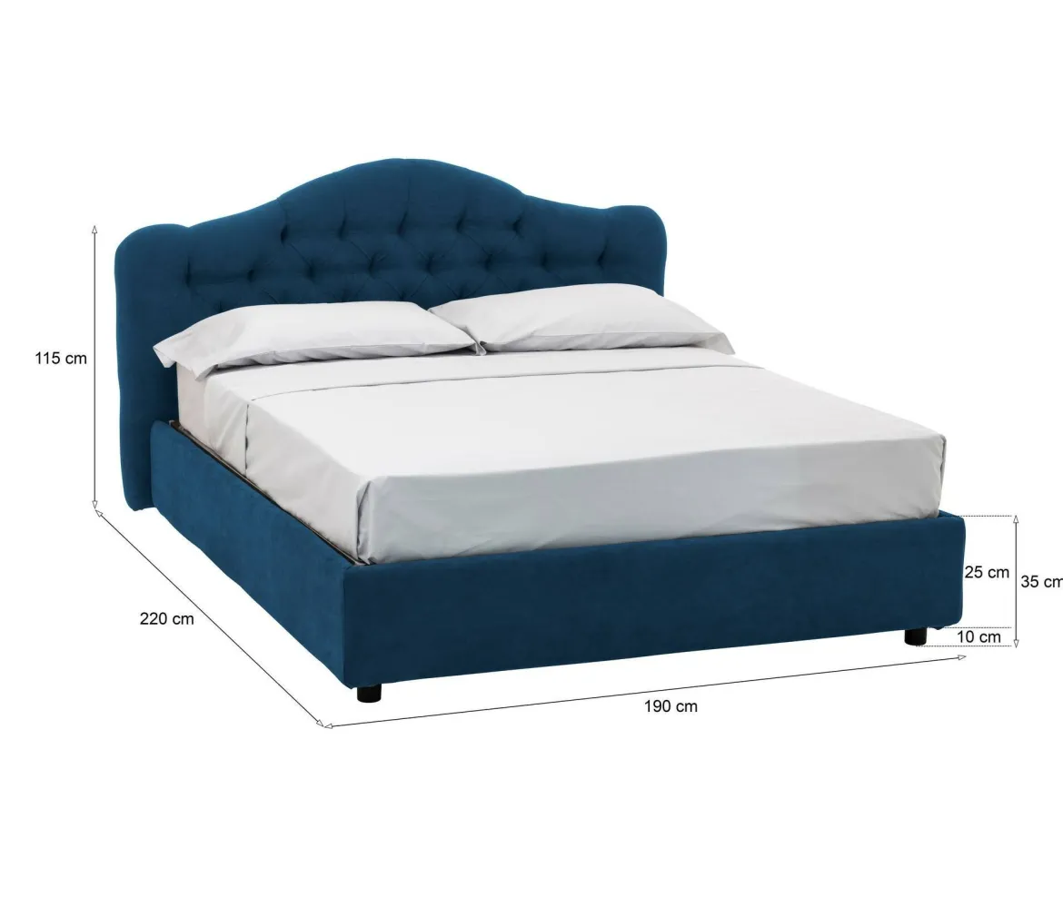 Letto Matrimoniale blu Sfoderabile Contenitore, Dimensione Materasso 160x200 cm Made in Italy - Ator