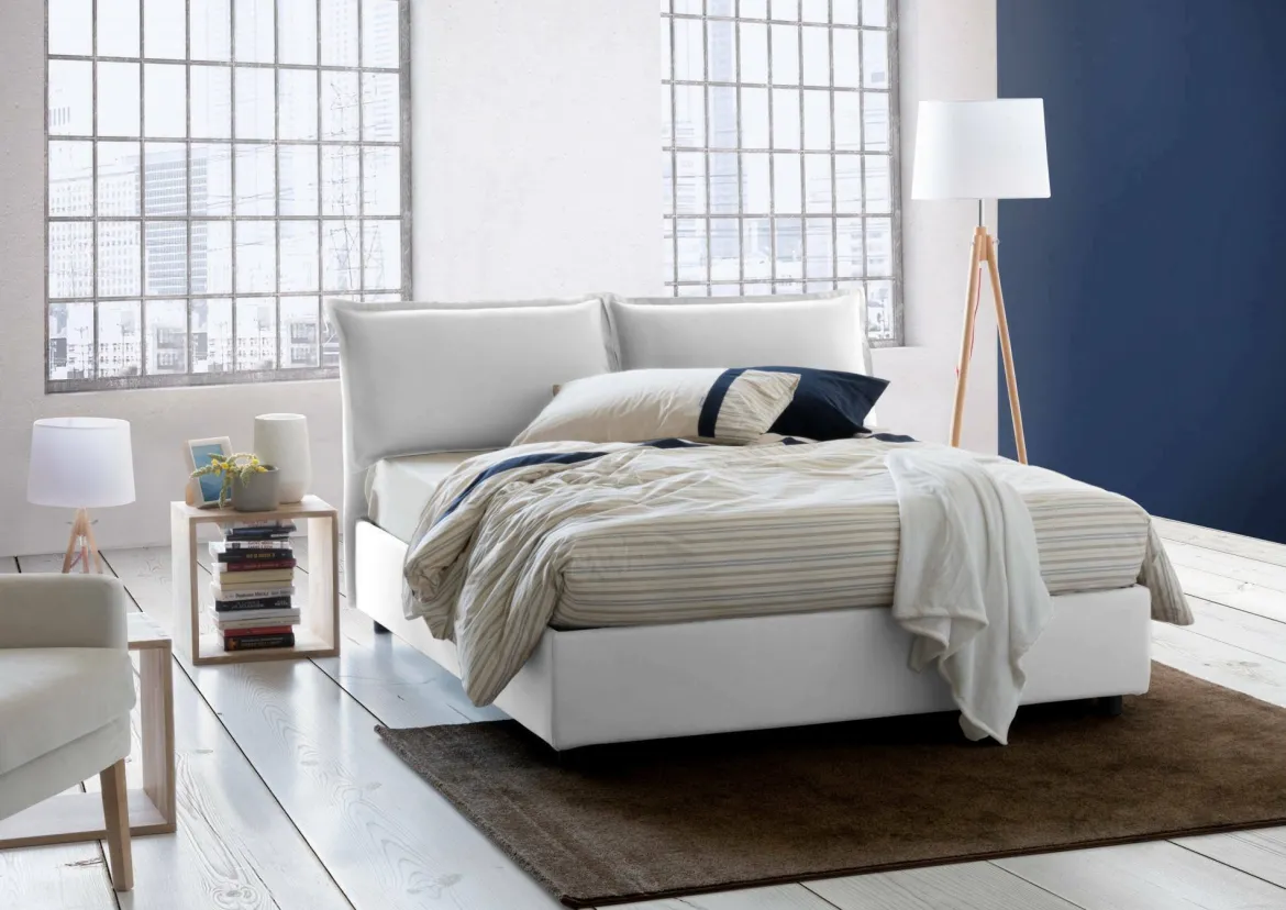 Letto Matrimoniale Contenitore 175x215x95h Imbottito in Tessuto Sfoderabile Grigio con Rete a Doghe Made in Italy – Aris