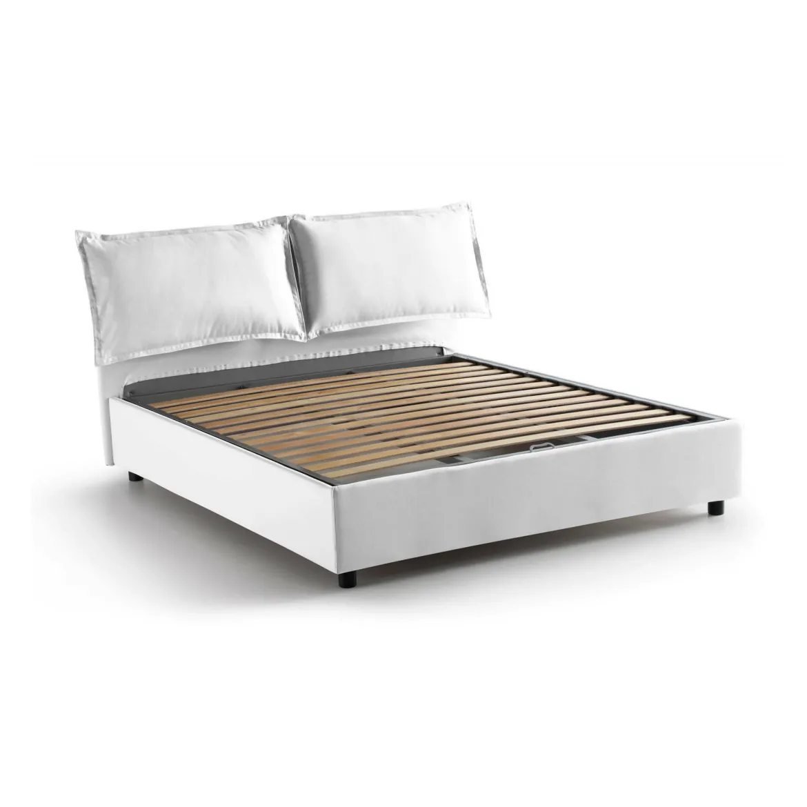 Letto Matrimoniale Contenitore 175x215x95h Imbottito in Tessuto Sfoderabile Grigio con Rete a Doghe Made in Italy – Aris