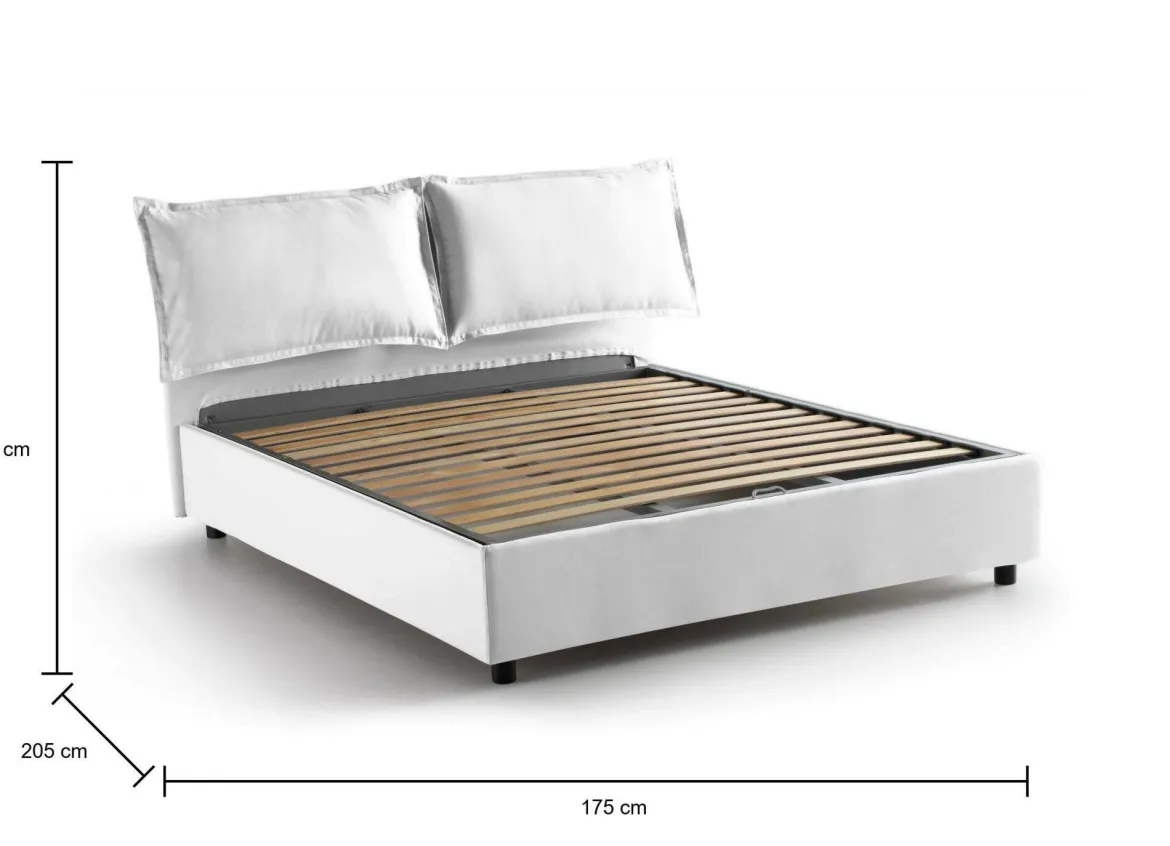 Letto Matrimoniale Contenitore 175x215x95h Imbottito in Tessuto Sfoderabile Grigio con Rete a Doghe Made in Italy – Aris