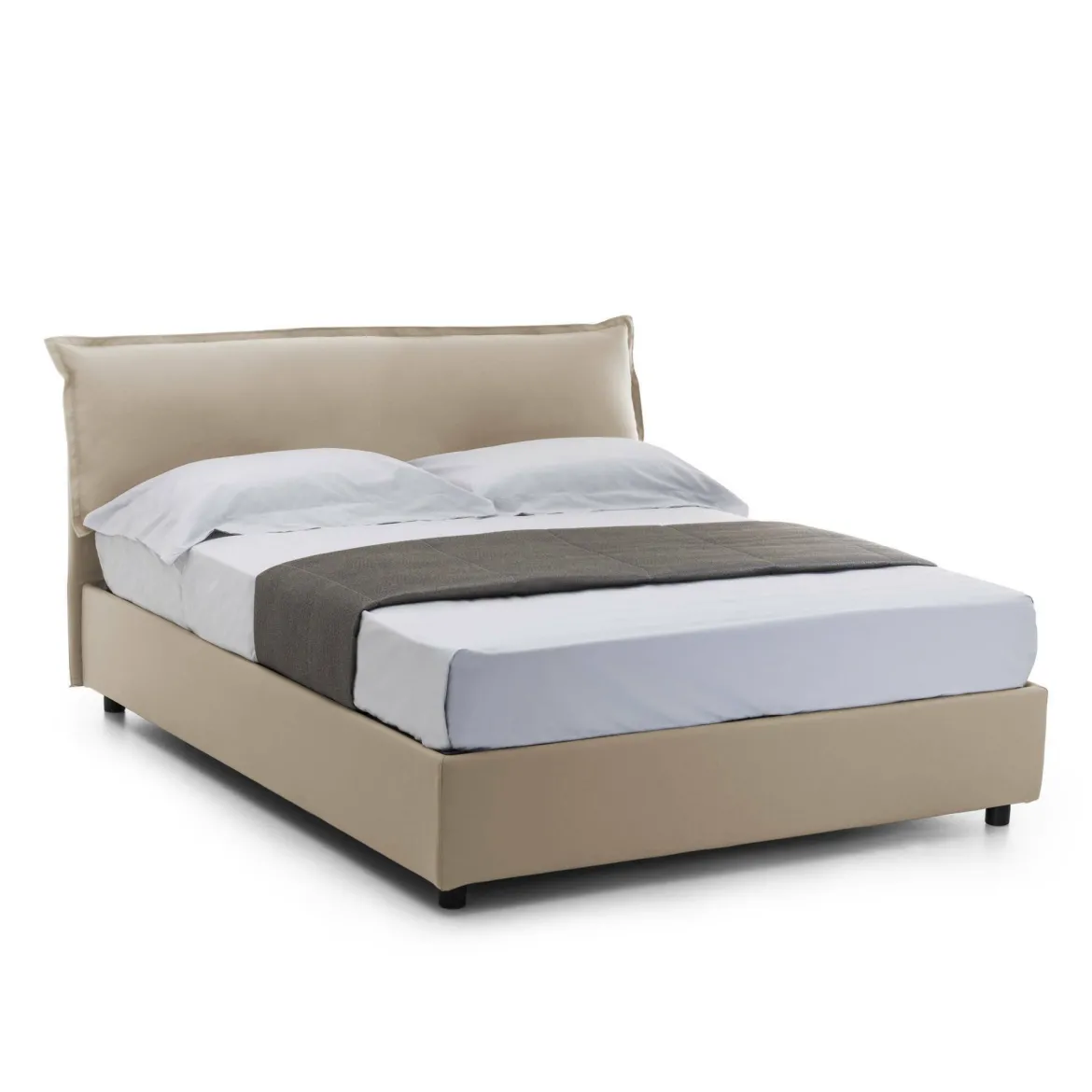 Letto matrimoniale contenitore beige 175x205cm rivestito in tessuto - Andyymion