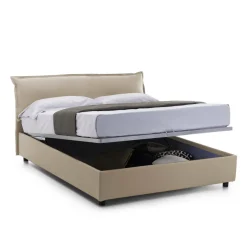 Letto matrimoniale contenitore beige 175x205cm rivestito in tessuto - Andyymion
