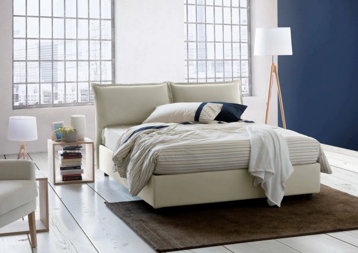 Letto matrimoniale contenitore beige 175x205cm sfoderabile - Anjin