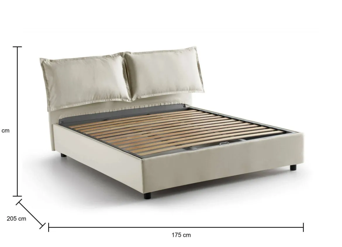 Letto matrimoniale contenitore beige 175x205cm sfoderabile - Anjin