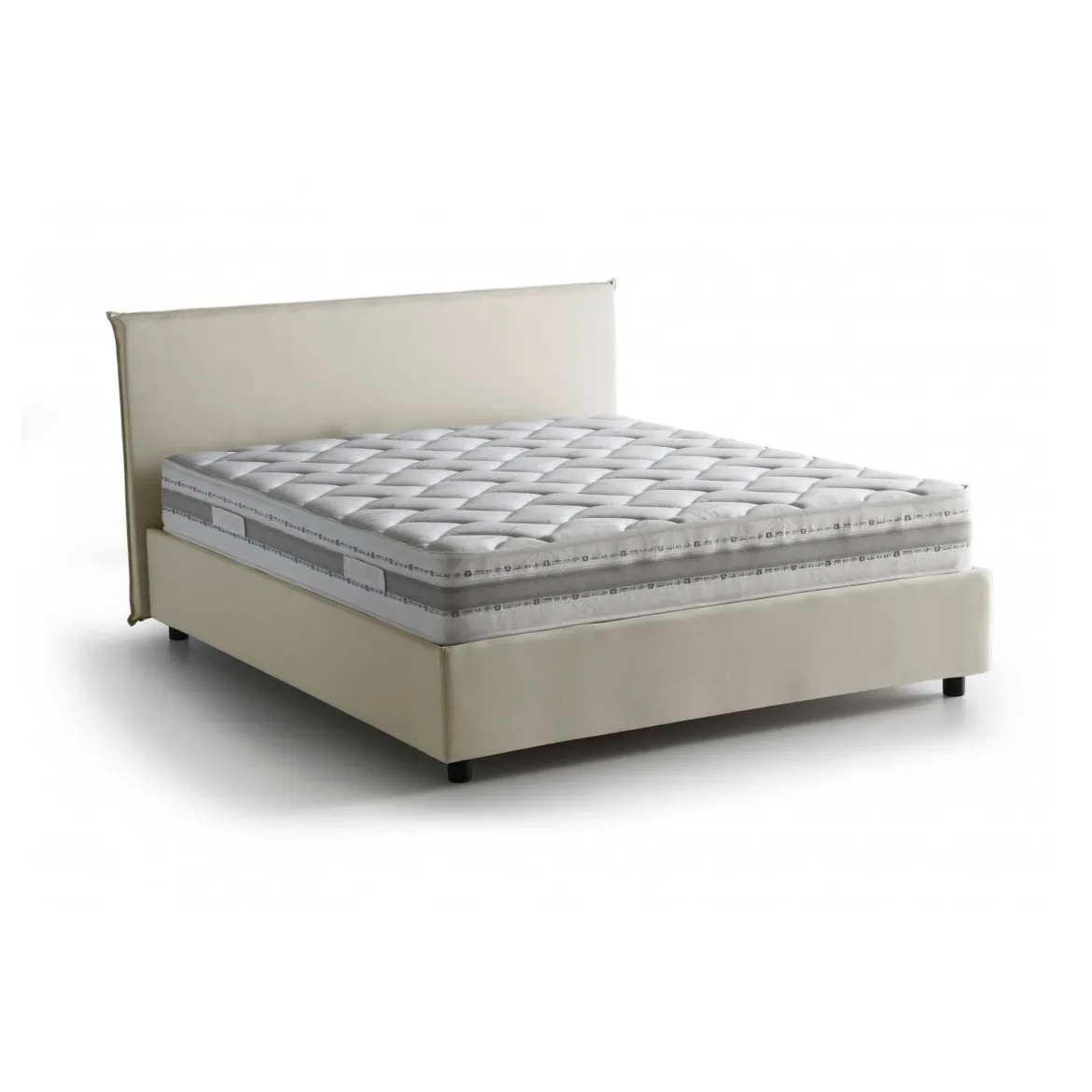 Letto matrimoniale contenitore beige 175x215cm rivestito in tessuto - Arcan