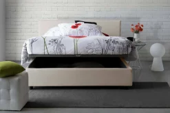 Letto matrimoniale contenitore beige 175x215cm rivestito in tessuto - Arcan