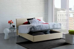 Letto matrimoniale contenitore beige 175x215cm rivestito in tessuto - Arcan