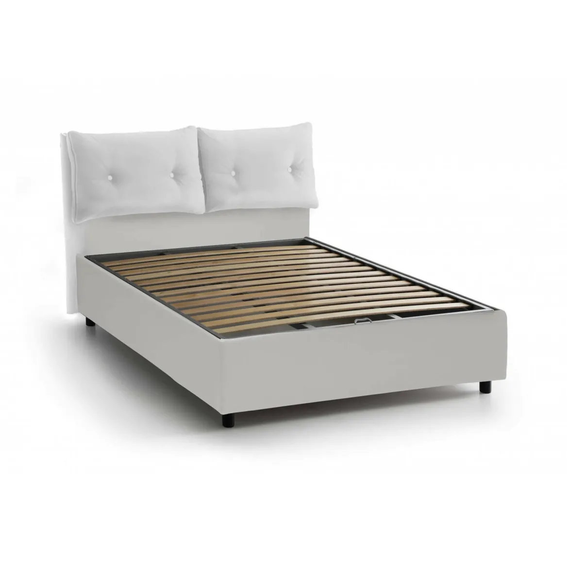 Letto matrimoniale contenitore bianco 175x205cm con testiera imbottita - Mercede