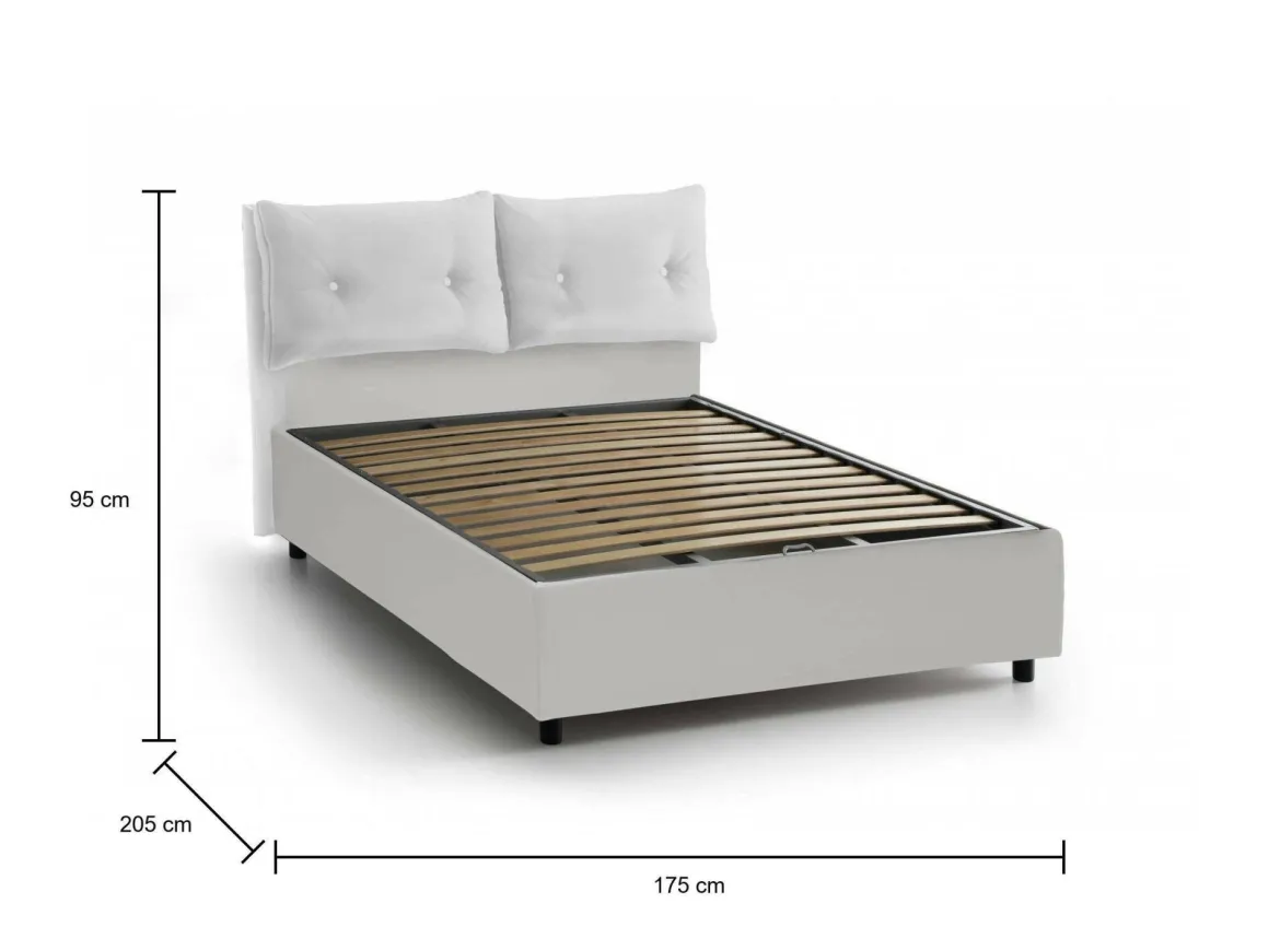 Letto matrimoniale contenitore bianco 175x205cm con testiera imbottita - Mercede