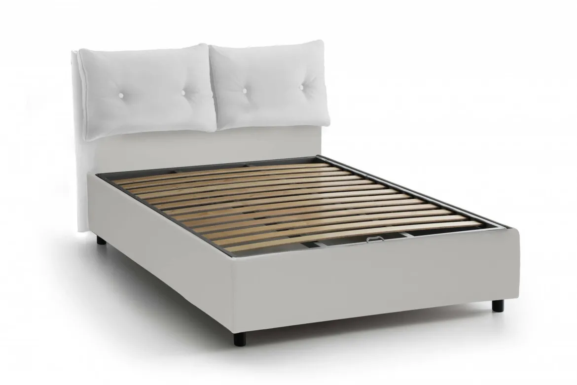 Letto matrimoniale contenitore bianco 175x205cm con testiera imbottita - Mercede