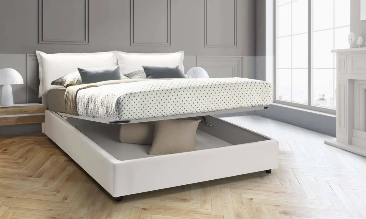 Letto matrimoniale contenitore bianco 175x205cm moderno - Viburno