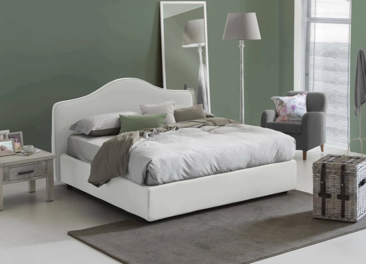 Letto matrimoniale contenitore bianco 175x205cm rivestimento lavabile - Abigael