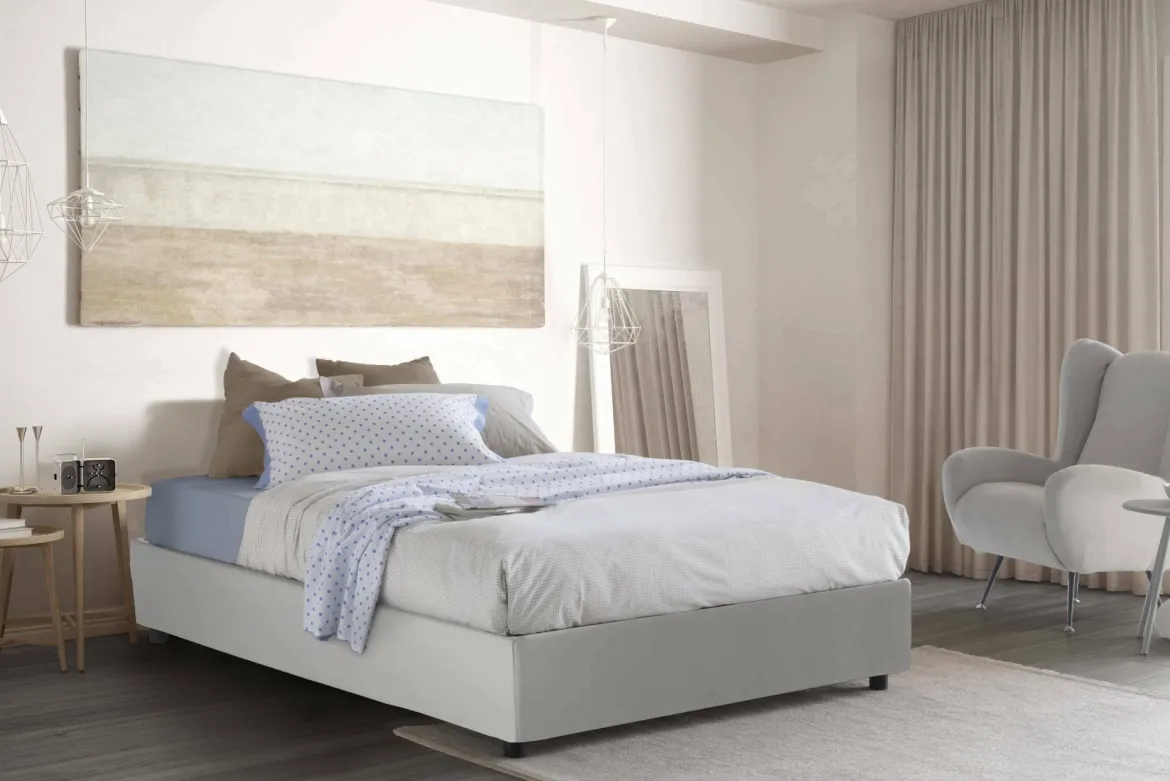 Letto matrimoniale contenitore bianco 175x205cm struttura in legno - Ashlee