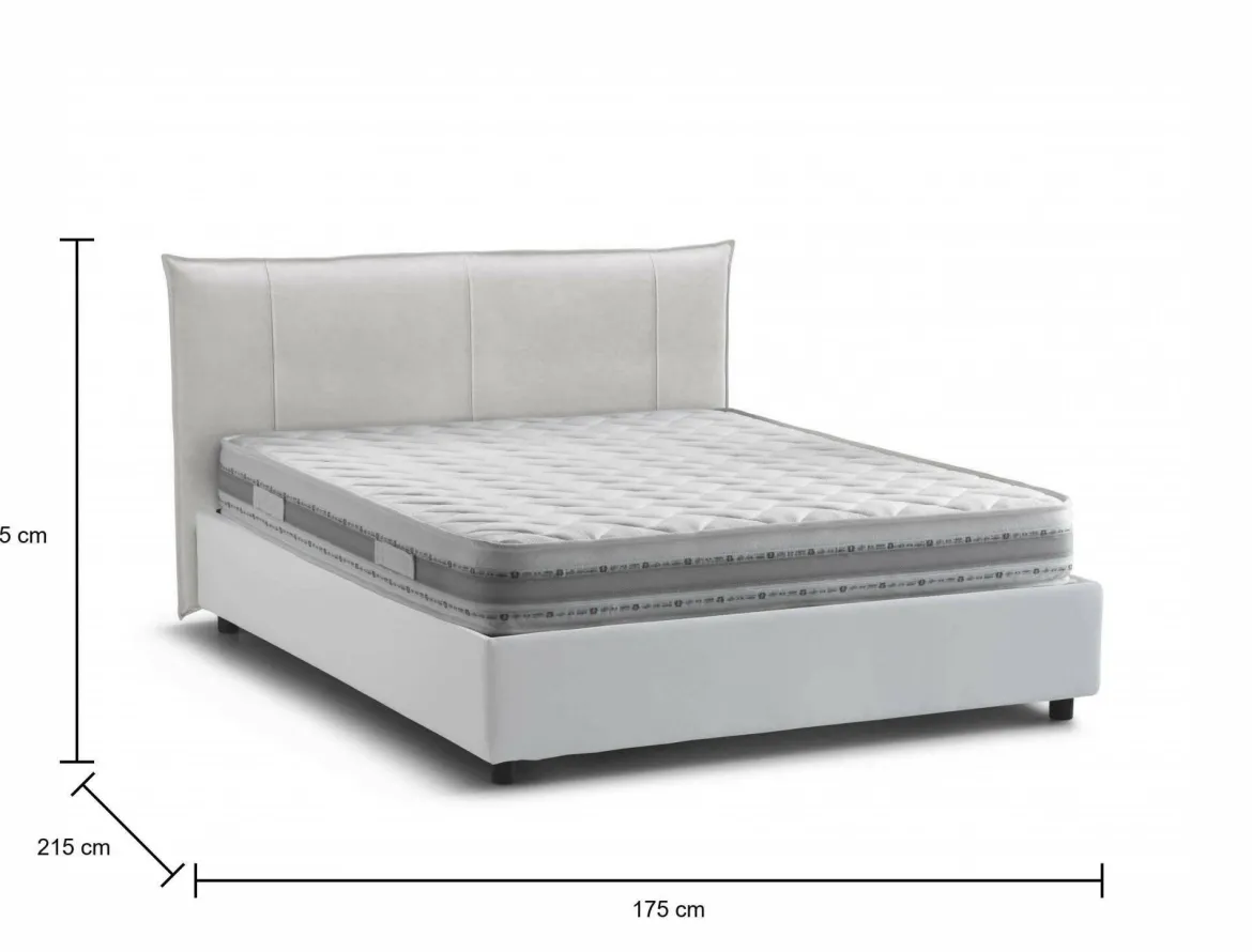 Letto matrimoniale contenitore bianco 175x215cm con testiera arrotondata - Ayur
