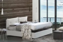 Letto matrimoniale contenitore bianco 175x215cm con testiera imbottita - Arron
