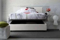 Letto matrimoniale contenitore bianco 175x215cm rivestito in tessuto - Arcan