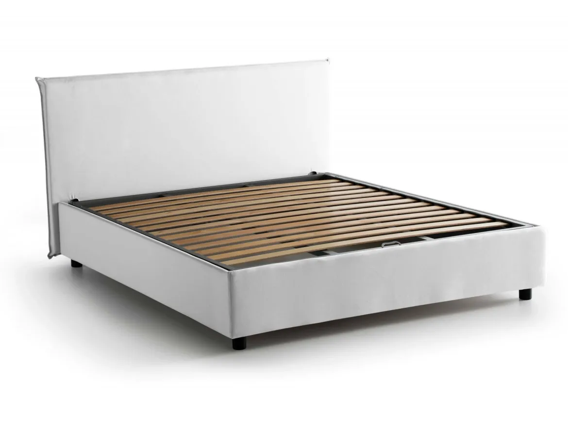 Letto matrimoniale contenitore bianco 175x215cm rivestito in tessuto - Arcan