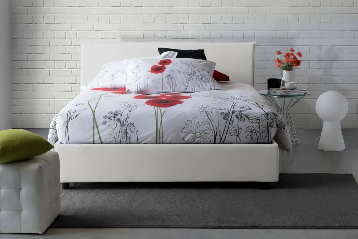 Letto matrimoniale contenitore bianco 175x215cm rivestito in tessuto - Arcan